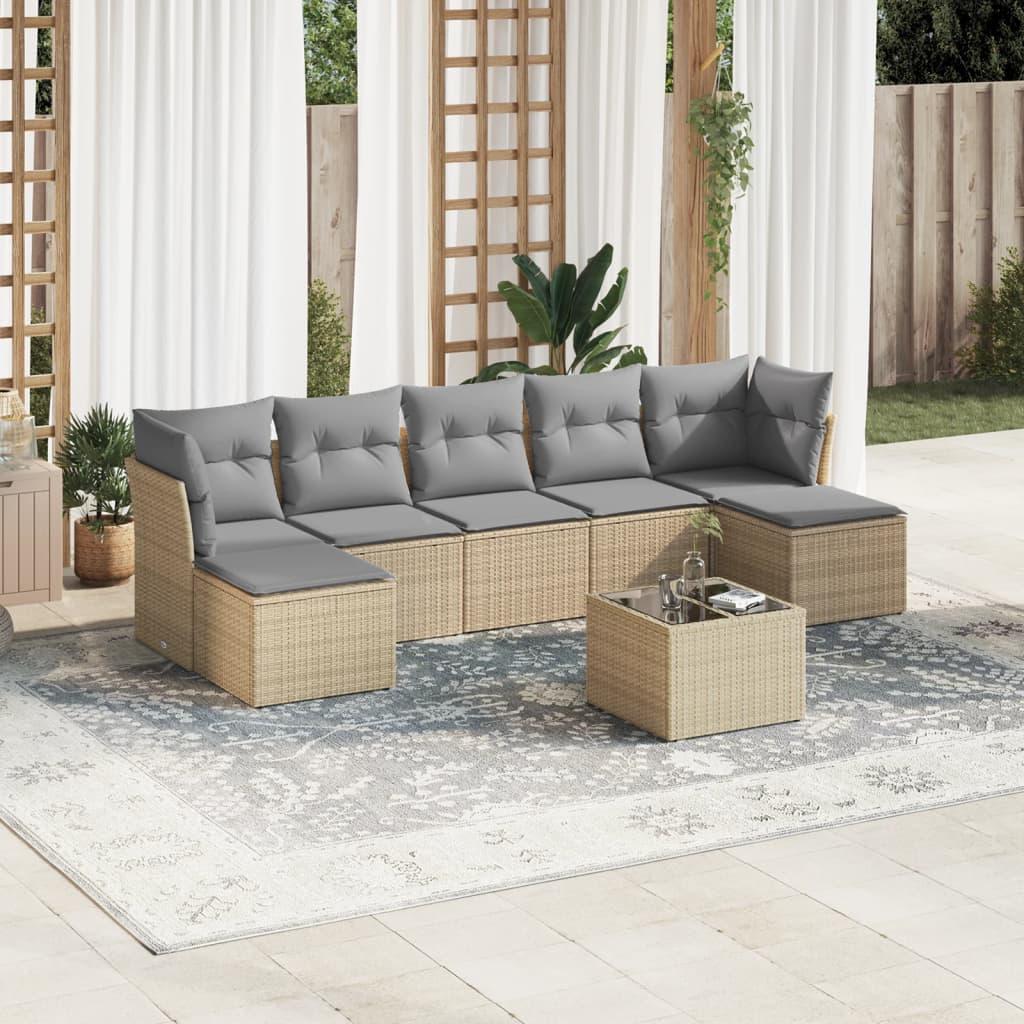 Sofasæt til haven 8 dele med hynder polyrattan beige