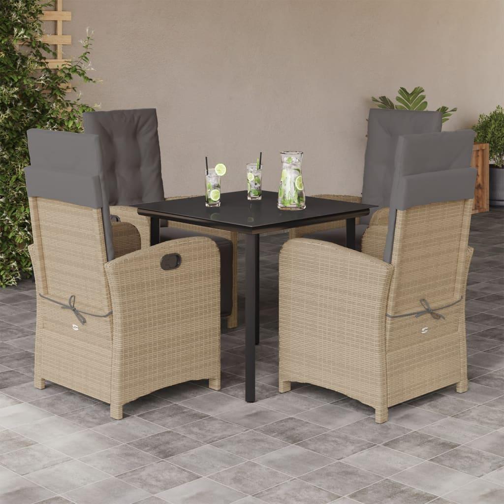 Spisebordssæt til haven 5 dele med hynder polyrattan beige