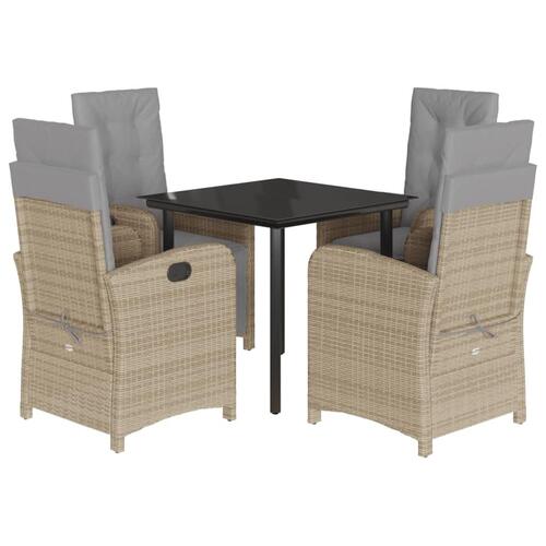 Spisebordssæt til haven 5 dele med hynder polyrattan beige