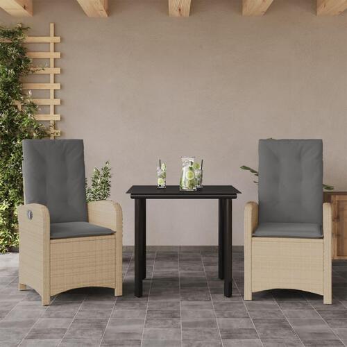 Spisebordssæt til haven 3 dele med hynder polyrattan beige