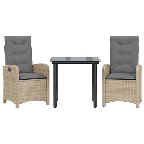 Spisebordssæt til haven 3 dele med hynder polyrattan beige