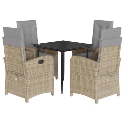Spisebordssæt til haven 5 dele med hynder polyrattan beige