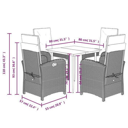 Spisebordssæt til haven 5 dele med hynder polyrattan beige