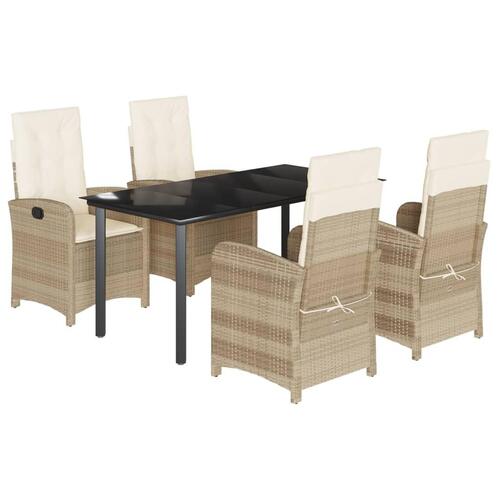 Spisebordssæt til haven 5 dele med hynder polyrattan beige