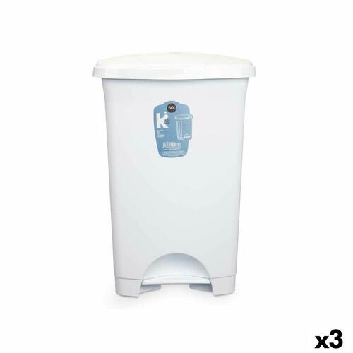 Papirkurv med pedal - hvid plastik, 50 l (pakke med 3)