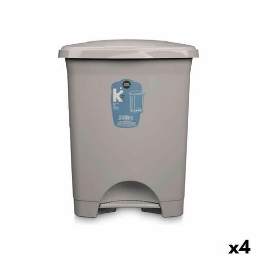 Papirkurv med pedal Grå Plastik 30 L (4 enheder)