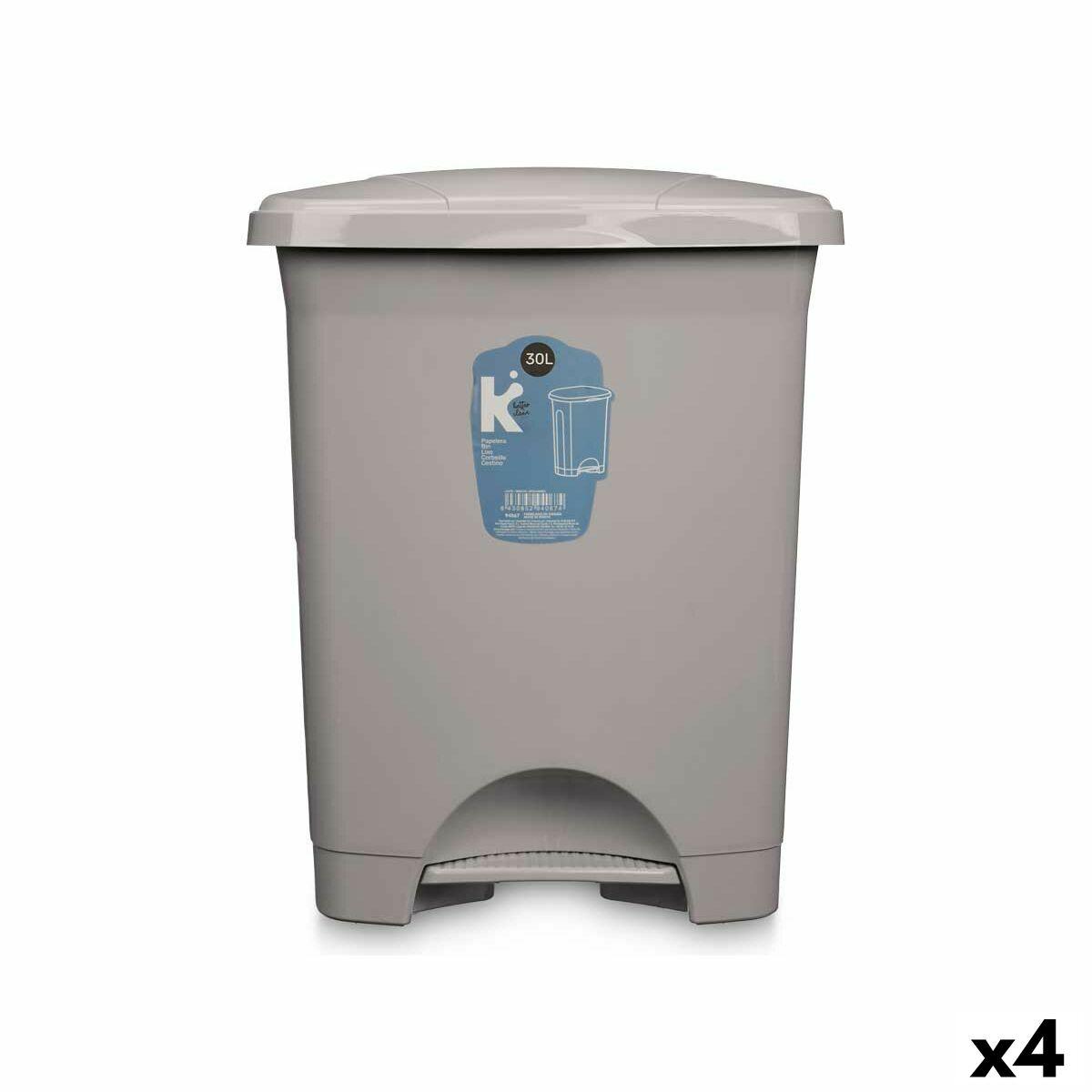 Papirkurv med pedal Grå Plastik 30 L (4 enheder)