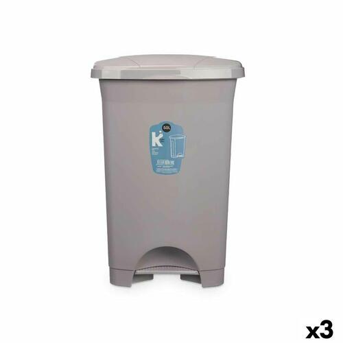 Papirkurv med pedal Grå Plastik 50 L (3 enheder)
