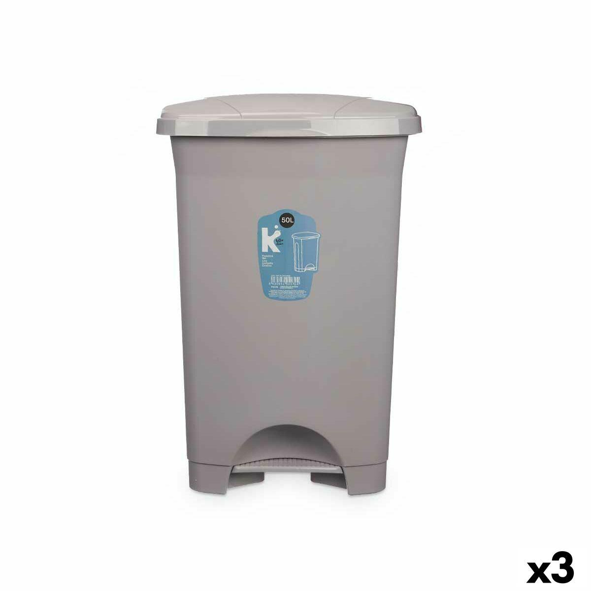Papirkurv med pedal Grå Plastik 50 L (3 enheder)