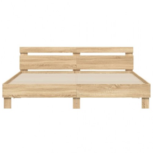 Sengeramme med sengegavl 180x200 cm - konstrueret træ i sonoma-eg