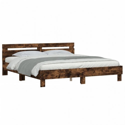Sengeramme med sengegavl 180x200 cm - konstrueret træ i røget eg