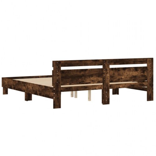 Sengeramme med sengegavl 180x200 cm - konstrueret træ i røget eg