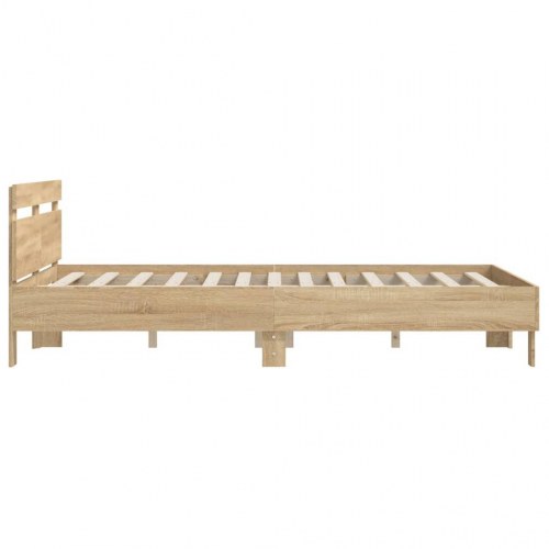 Sengeramme med sengegavl 150x200 cm - konstrueret træ i sonoma-eg