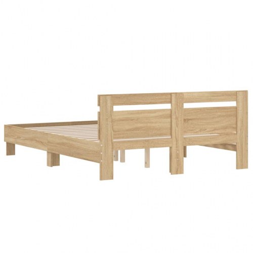 Sengeramme med sengegavl 150x200 cm - konstrueret træ i sonoma-eg