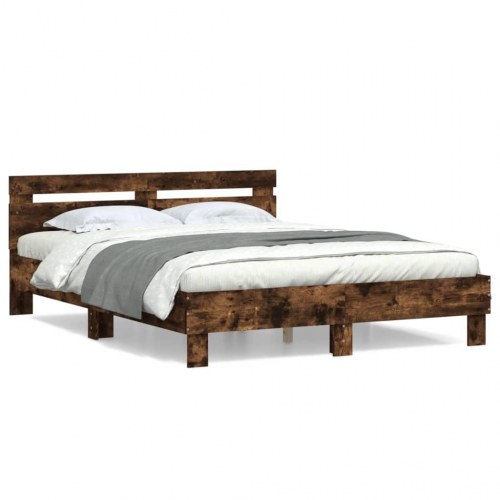 Sengeramme med sengegavl 150×200 cm - konstrueret træ, røget eg