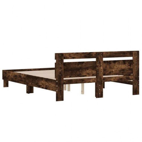 Sengeramme med sengegavl 150×200 cm - konstrueret træ, røget eg