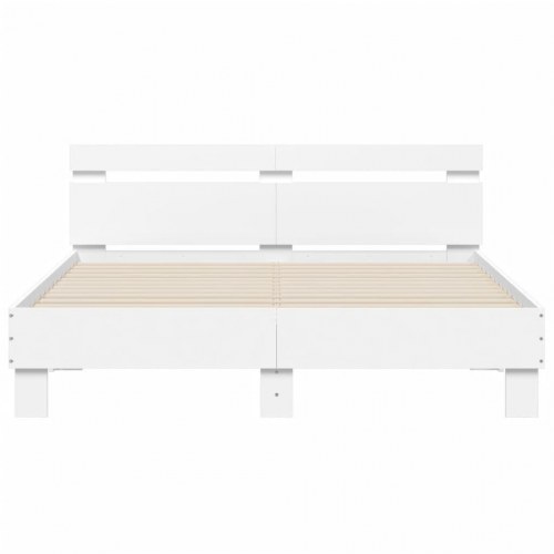 Sengeramme med sengegavl 140x200 cm - konstrueret træ, hvid