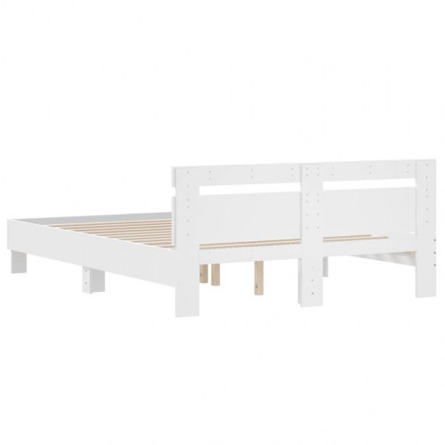 Sengeramme med sengegavl 140x200 cm - konstrueret træ, hvid