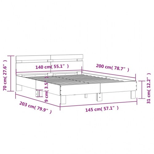Sengeramme med sengegavl 140x200 cm - konstrueret træ, hvid