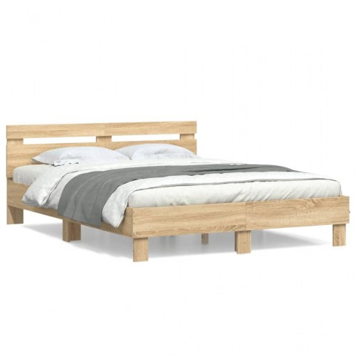 Sengeramme med gavl 140x200 cm - konstrueret træ i sonoma-eg