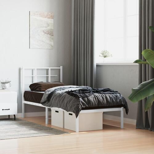 Sengeramme med sengegavl 75x190 cm metal hvid