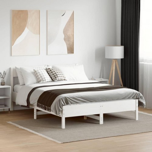 Sengeramme 150x200 cm i massivt fyrretræ - hvid
