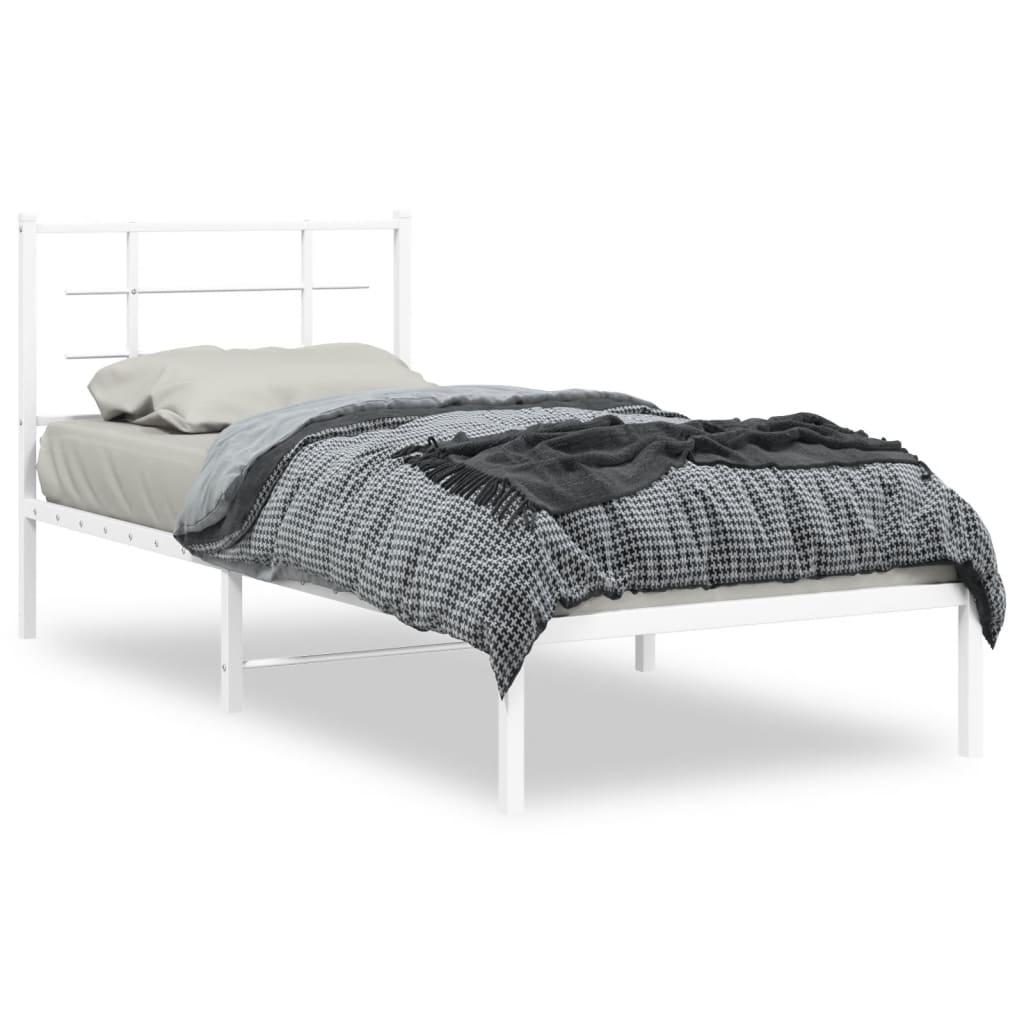 Sengeramme med sengegavl 90x190 cm metal hvid billede