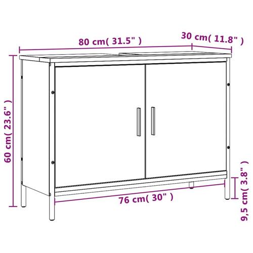 Underskab til vask 80x30x60 cm konstrueret træ grå sonoma-eg