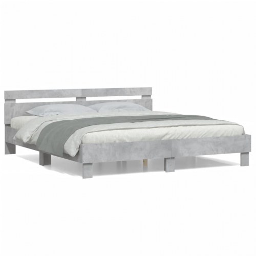 Sengeramme med sengegavl 180x200 cm - konstrueret træ, betongrå
