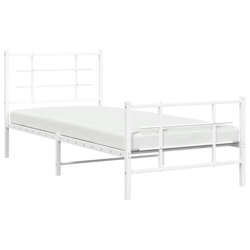 Sengeramme med sengegavl og fodgærde 90x200 cm metal hvid