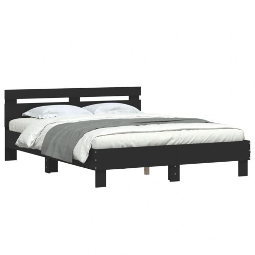 Sengeramme med sengegavl 140x200 cm - konstrueret træ, sort