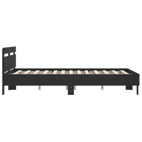 Sengeramme med sengegavl 140x200 cm - konstrueret træ, sort