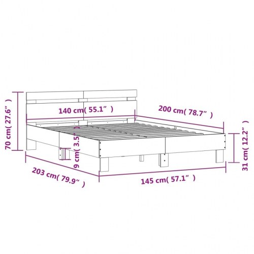 Sengeramme med sengegavl 140x200 cm - konstrueret træ, sort