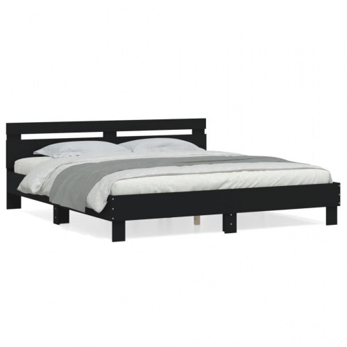 Sengeramme med sengegavl 180x200 cm - konstrueret træ, sort