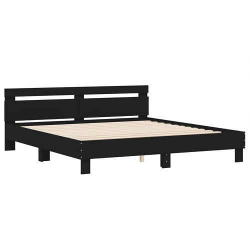 Sengeramme med sengegavl 180x200 cm - konstrueret træ, sort