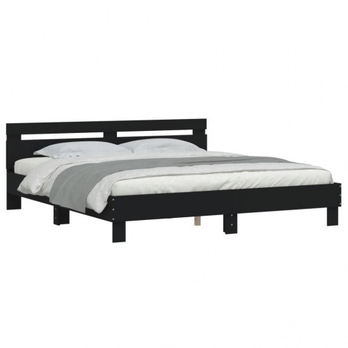 Sengeramme med sengegavl 180x200 cm - konstrueret træ, sort