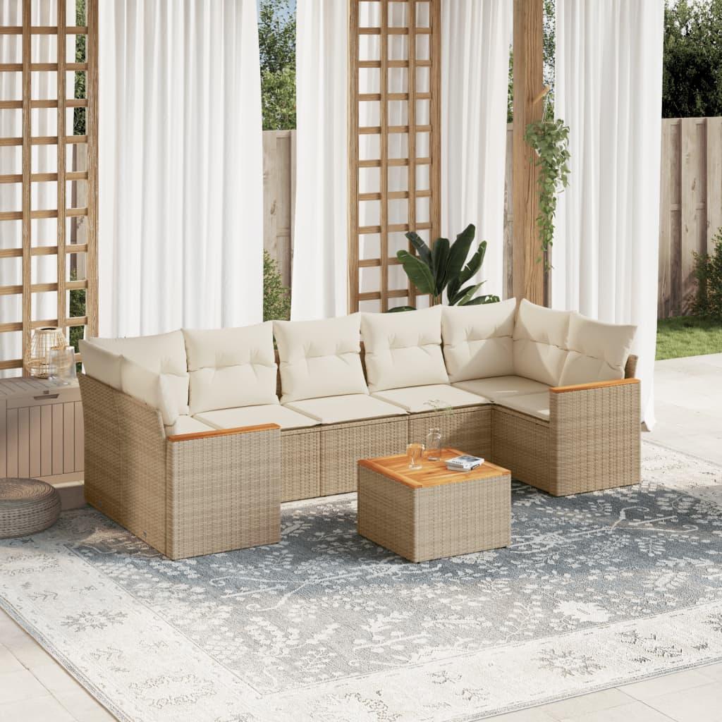 Sofasæt til haven 8 dele med hynder polyrattan beige