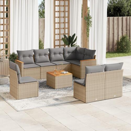 Sofasæt til haven 9 dele med hynder polyrattan beige