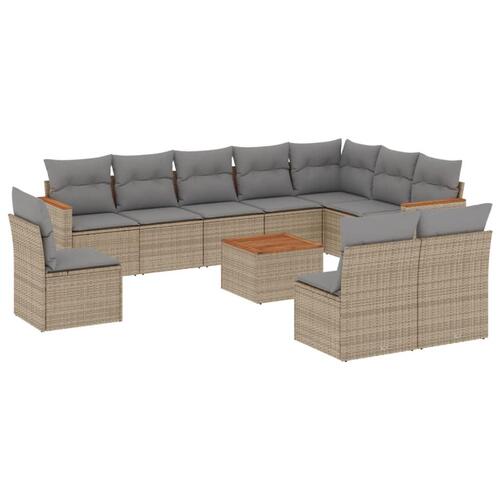 Sofasæt til haven 11 dele med hynder polyrattan beige