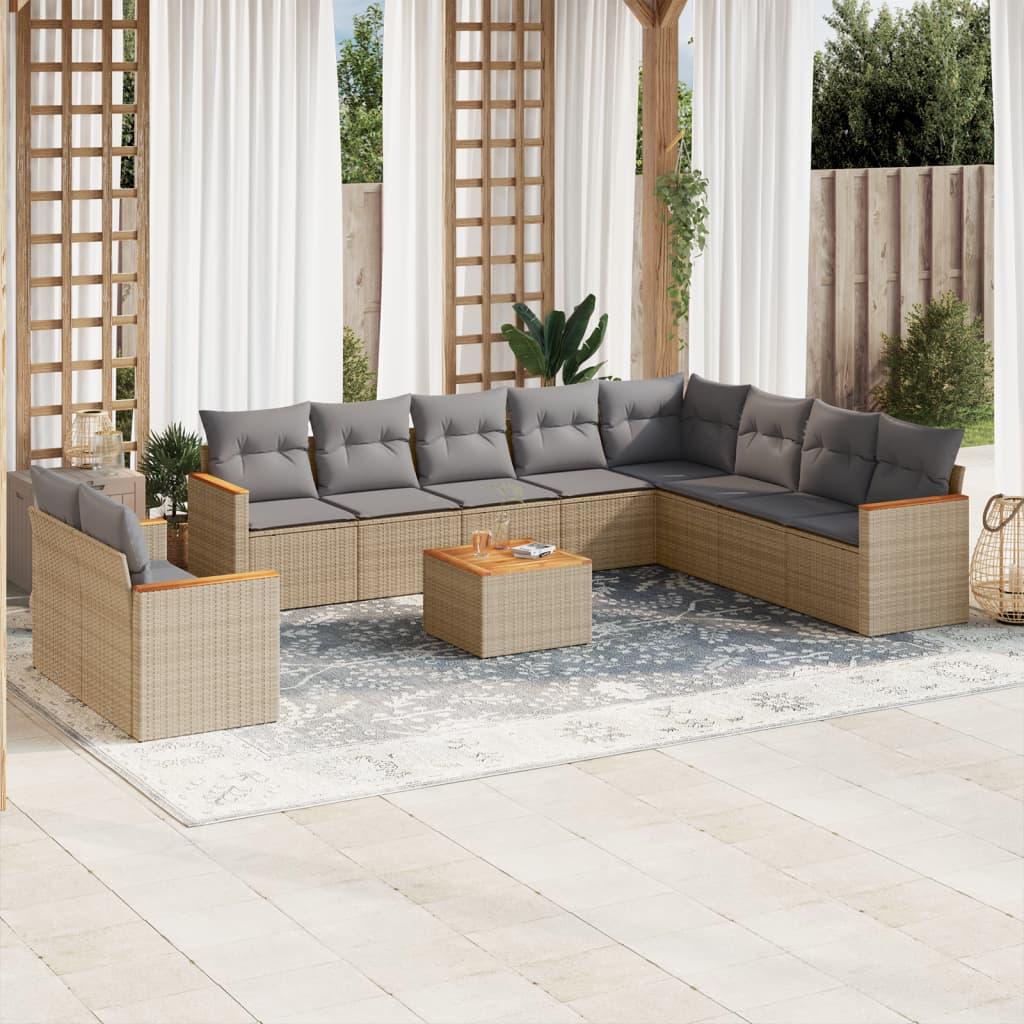 Sofasæt til haven 11 dele med hynder polyrattan beige