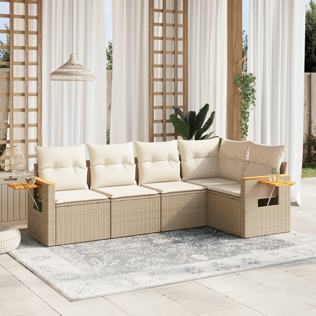Sofasæt til haven 5 dele med hynder polyrattan beige
