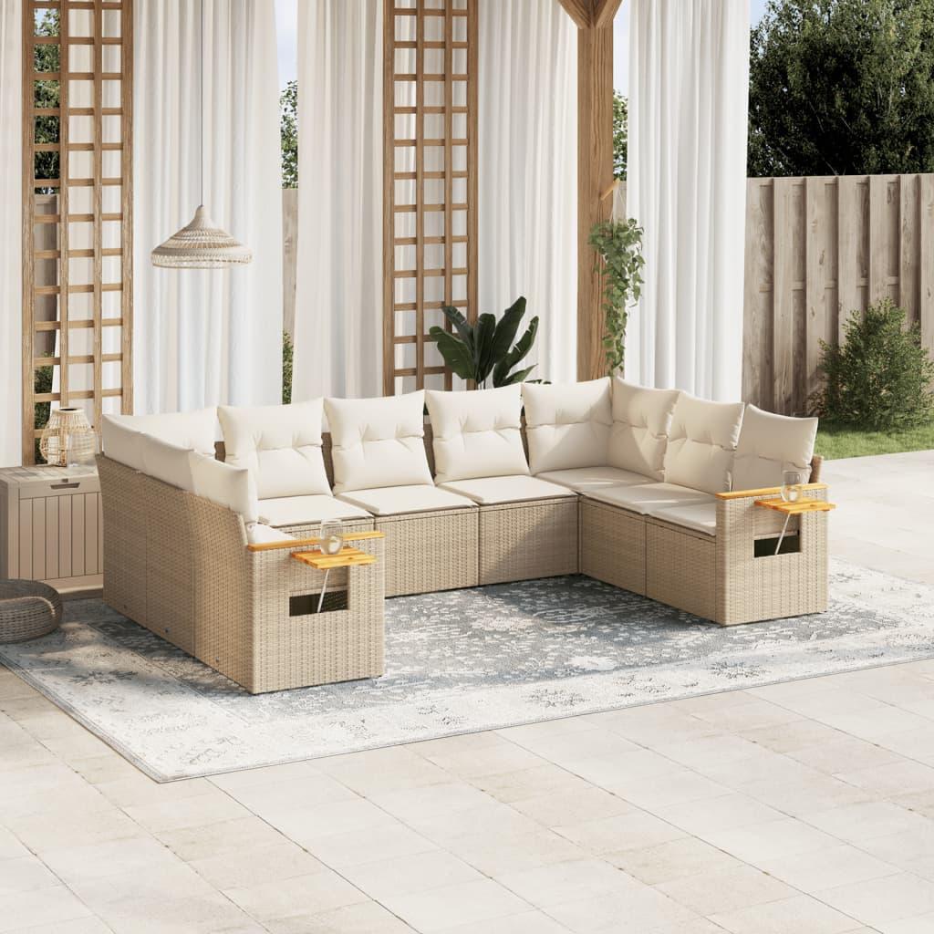 Havesofasæt 9 dele i polyrattan med hynder og opbevaring - beige