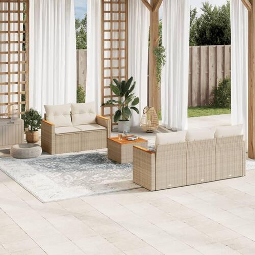 Sofasæt til haven 6 dele med hynder polyrattan beige