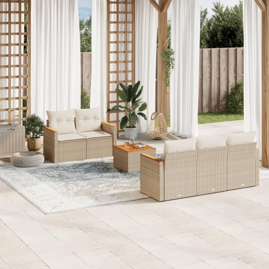 Sofasæt til haven 6 dele med hynder polyrattan beige