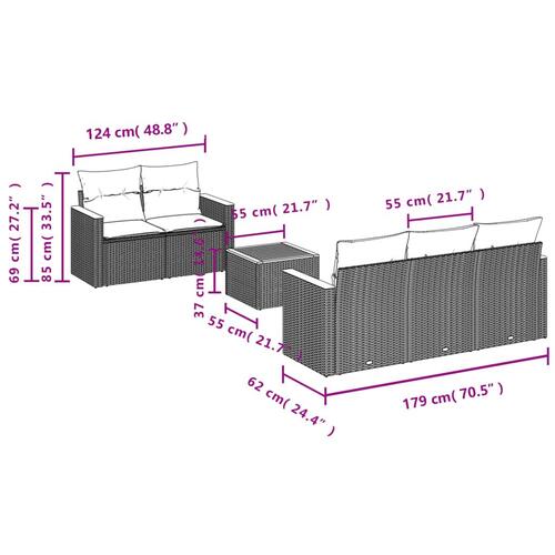 Sofasæt til haven 6 dele med hynder polyrattan beige
