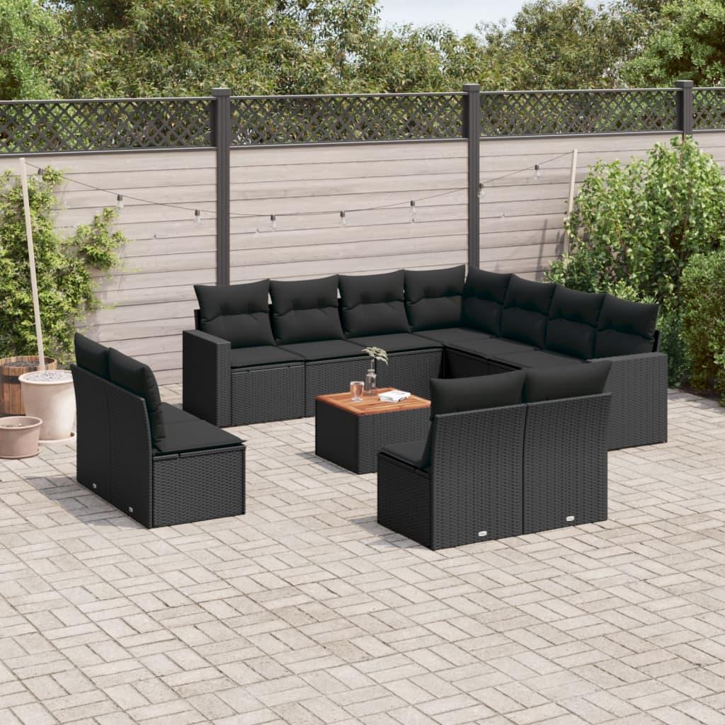 Sofasæt til haven 12 dele med hynder polyrattan sort billede