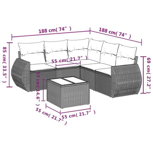 Sofasæt til haven 6 dele med hynder polyrattan sort