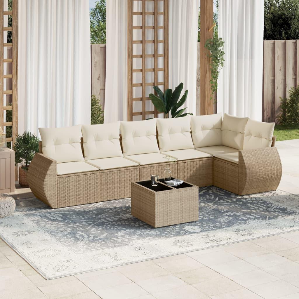 Sofasæt til haven 7 dele med hynder polyrattan beige