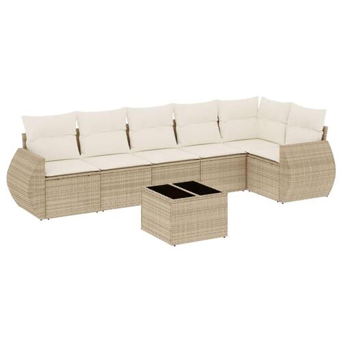 Sofasæt til haven 7 dele med hynder polyrattan beige