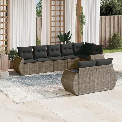 Sofasæt til haven 8 dele med hynder polyrattan grå